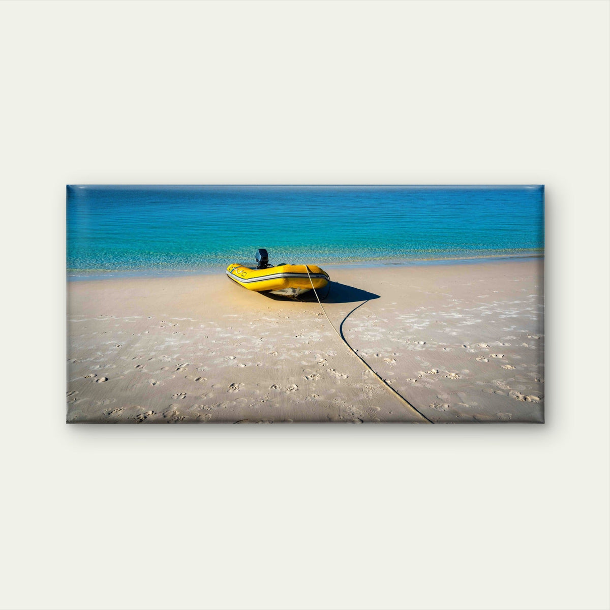 Inflatable Boat on Shoreline Wall Art Canvas Office Home Room Framed 120x60cm