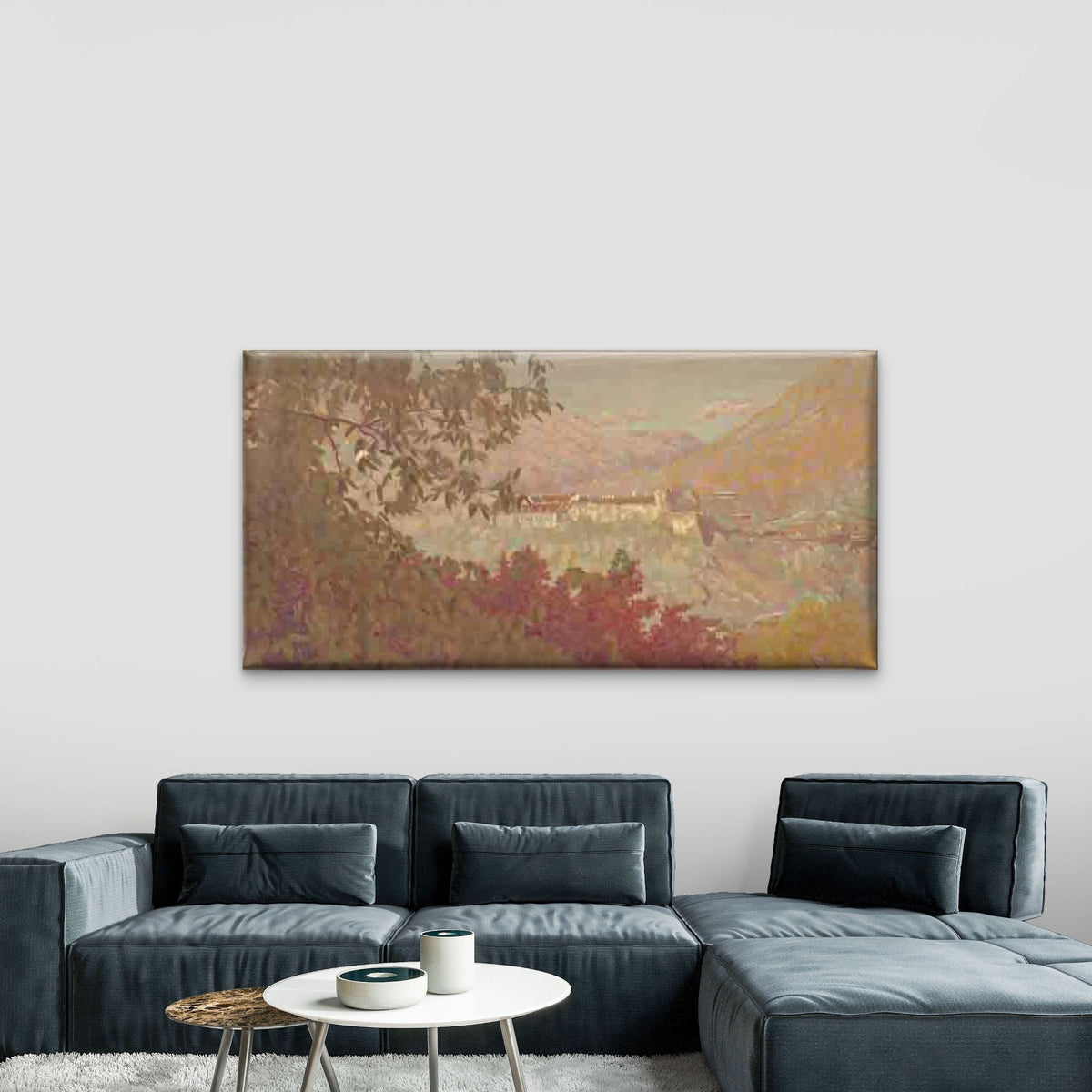 Autumn Mountain Village Landscape Wall Art Canvas Office Home Room Framed 120x60cm