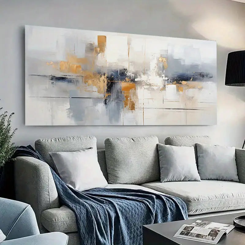 Abstract Black Silver wall canvas office home room framed 120x60cm