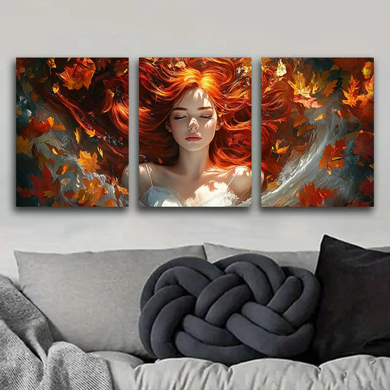 3pcs Elegant Redhead Metal Print Ready to Hang Art