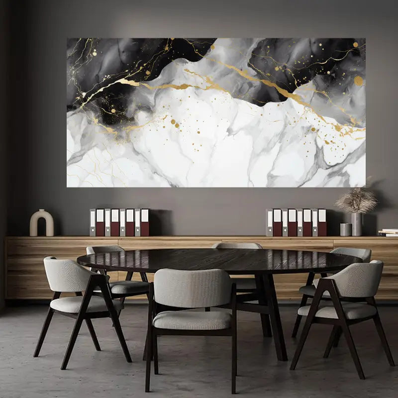 Black White Golden Accents Modern Abstract Wall Art wall canvas office home room framed 120x60cm