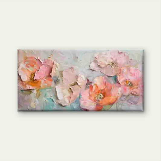 Abstract Floral Pink Peach TulipWall Art Canvas Office Home Room Framed 80x45cm