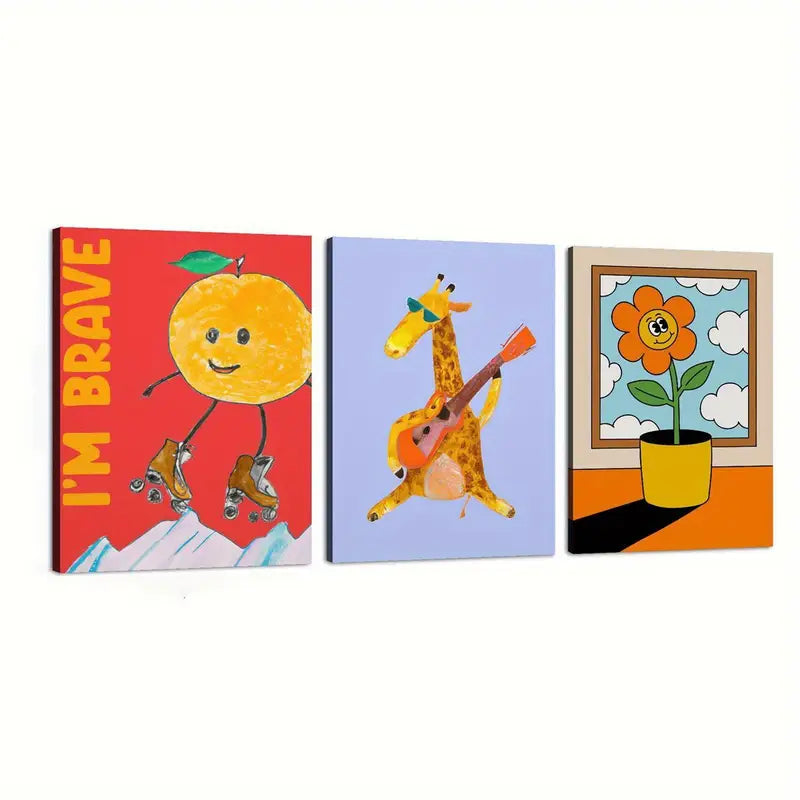 3pcs Lemon on a Red Background, Avant-garde Fashion Metal Print Ready to Hang Art