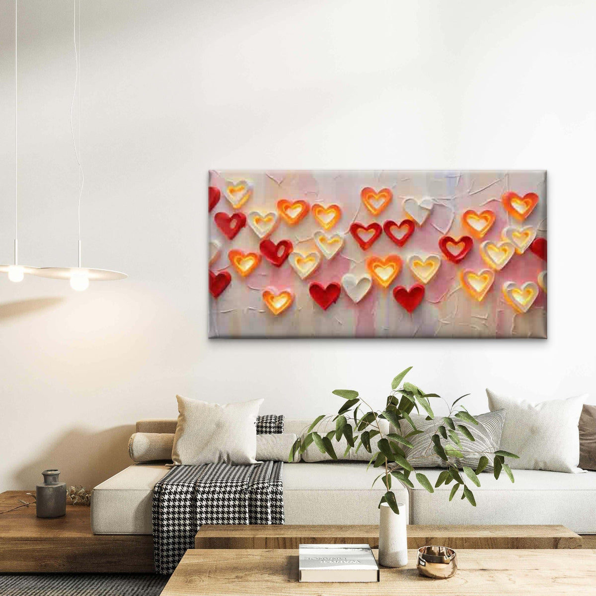 Red And White Glowing Hearts Wall Art Canvas Office Home Room Framed 120x60cm