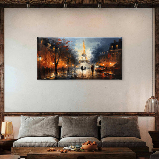 Paris Eiffel Tower Night Street Wall Art Canvas Office Home Room Framed 80x45cm