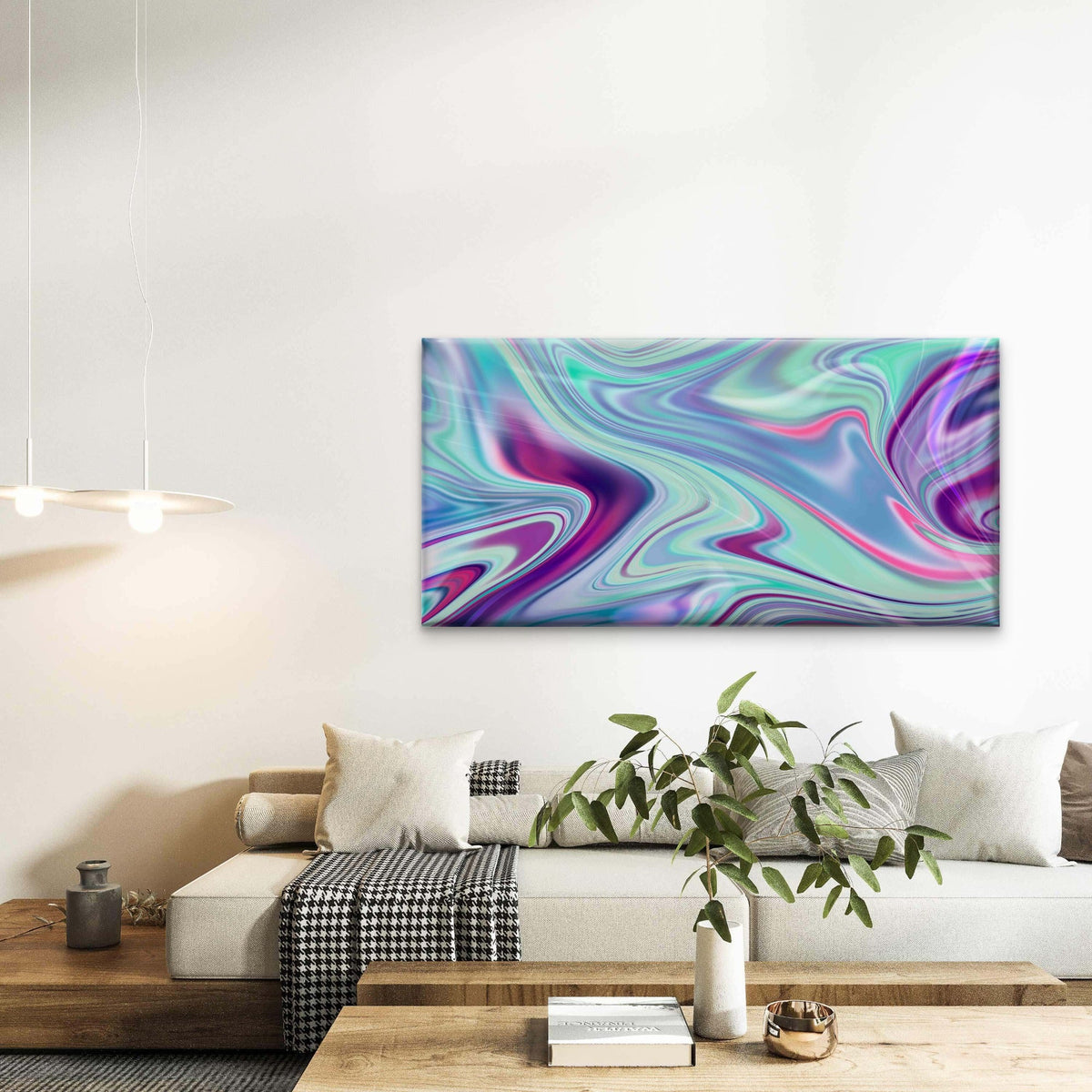 Green Fluid Art Abstract Wall Art Canvas Office Home Room Framed 120x60cm