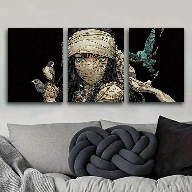3pcs Mummy Goddess Design Metal Print Ready to Hang Art