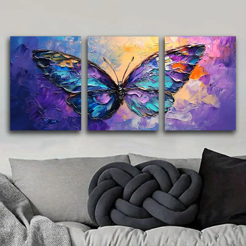 3pcs Purple Butterfly Metal Print Ready to Hang Art