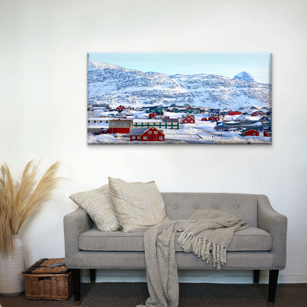 Colorful Houses in Snowy Hills Wall Art Canvas Office Home Room Framed 120x60cm