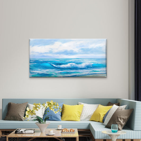 Beautiful Turquoise Beach View Wall Art Canvas Office Home Framed 80x45cm