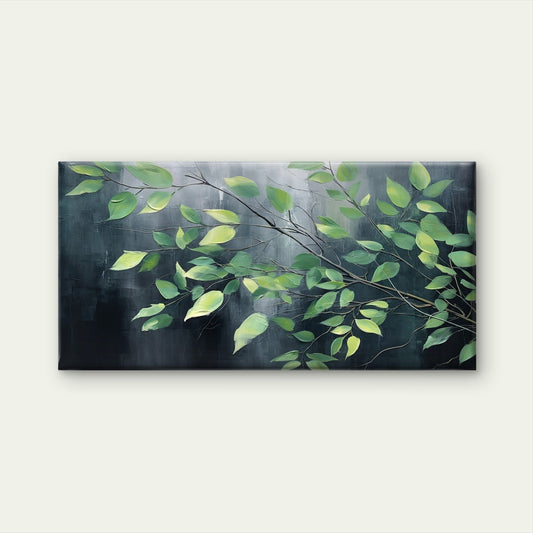 Green Leaves Charcoal Abstract Wall Art Canvas Office Home Room Framed 80x45cm