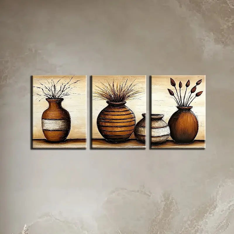 3pcs Elegant Plant Vase Classic Floral & Foliage Design Metal Print Ready to Hang Art