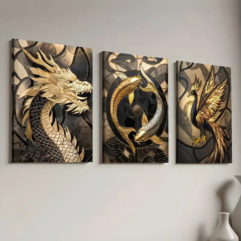 3pcs Light Luxury Style Golden Fashion Abstract Animal Art Wall Art Set Canvas Framed 40x60cm - High Quality Print 100% Australian Made Wall Canvas Ready to Hang