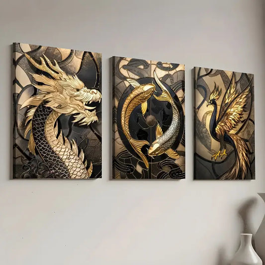 3pcs Light Luxury Style Golden Fashion Abstract Animal Art Wall Art Set Canvas Framed 40x60cm - High Quality Print 100% Australian Made Wall Canvas Ready to Hang