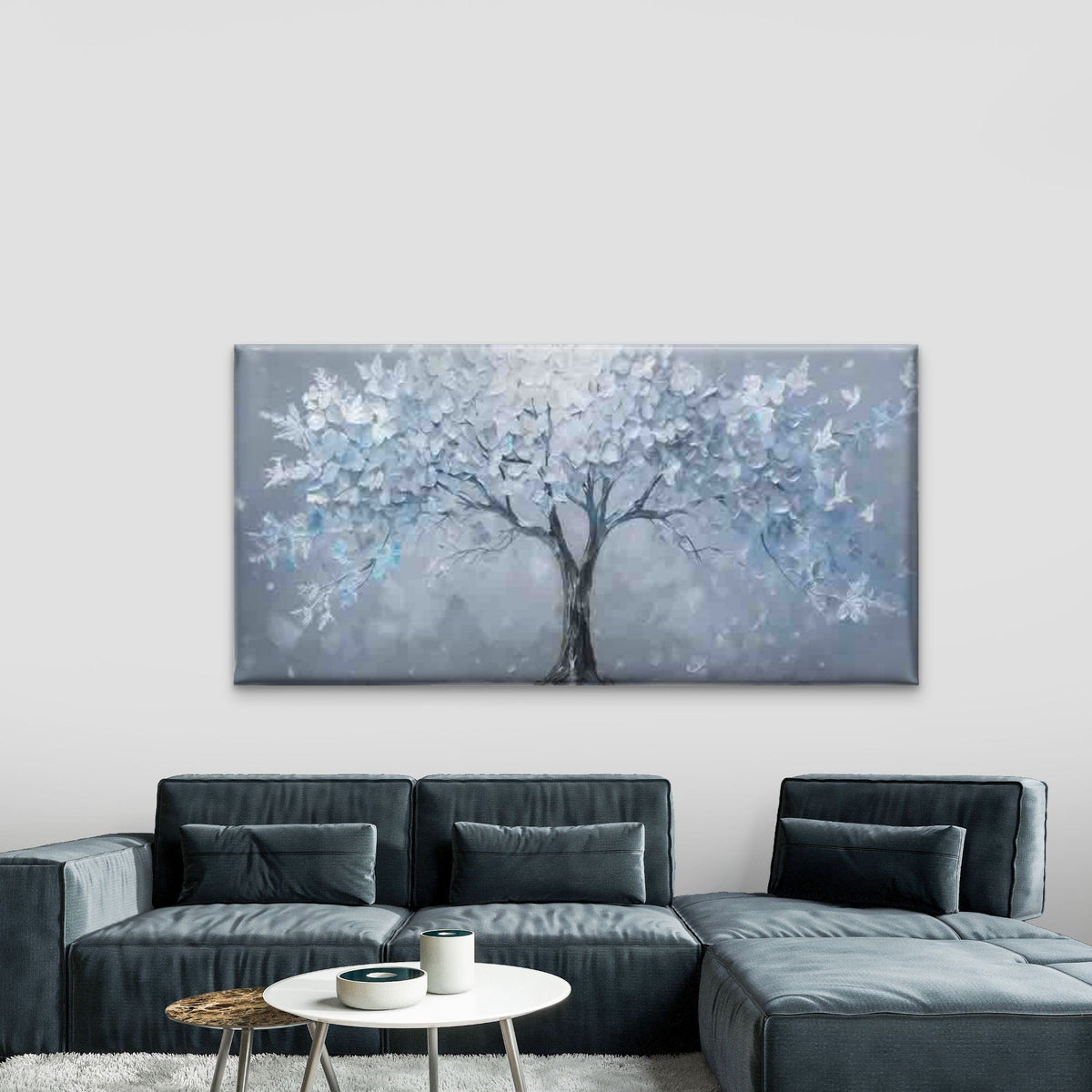 Blue And White Fantasy Tree Wall Art Canvas Office Home Room Framed 120x60cm