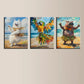3pcs Impressionistic Dancing Seaside Animals Painting Metal Print Ready to Hang Art