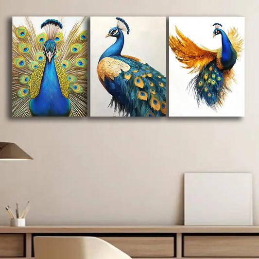 3pcs A Beautiful Peacock Metal Print Ready to Hang Art