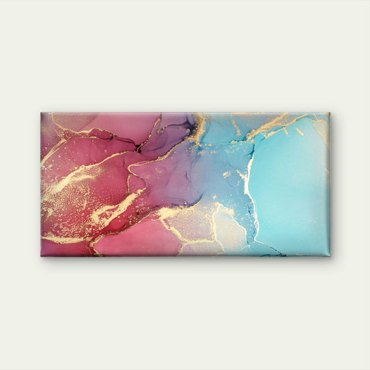 Pink Blue Ink Gold Abstract Wall Art Canvas Office Home Room Framed 80x45cm