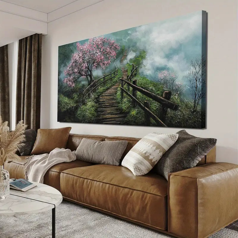 Tree Decor Foggy Trail Wall Art canvas office home room framed 120x60cm