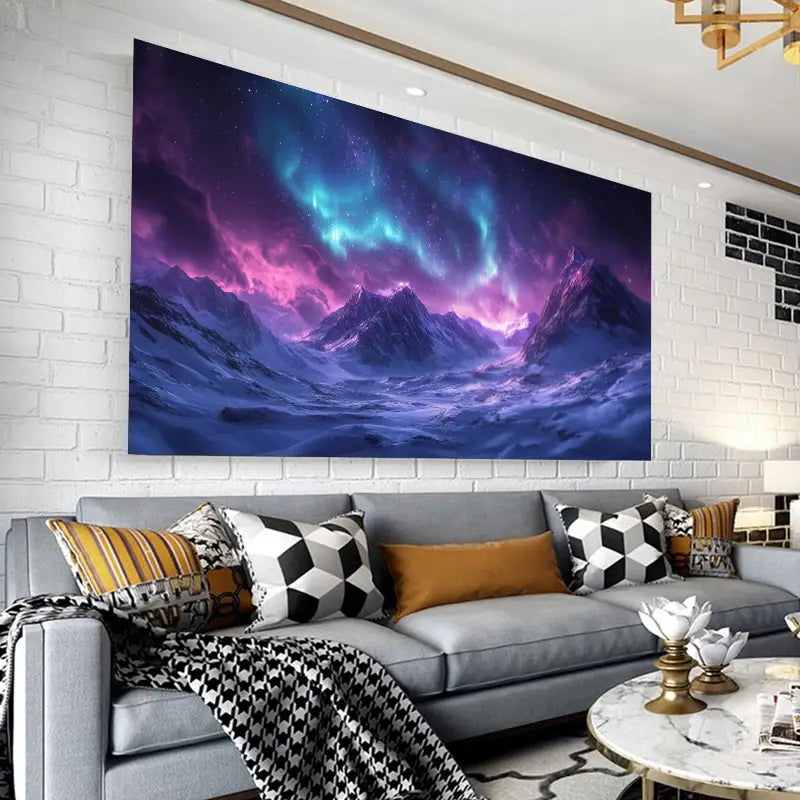 Vibrant Northern Lights Wall Art with Snow-Capped Mountains & Starry Sky Wall Art wall canvas office home room framed 120x60cm