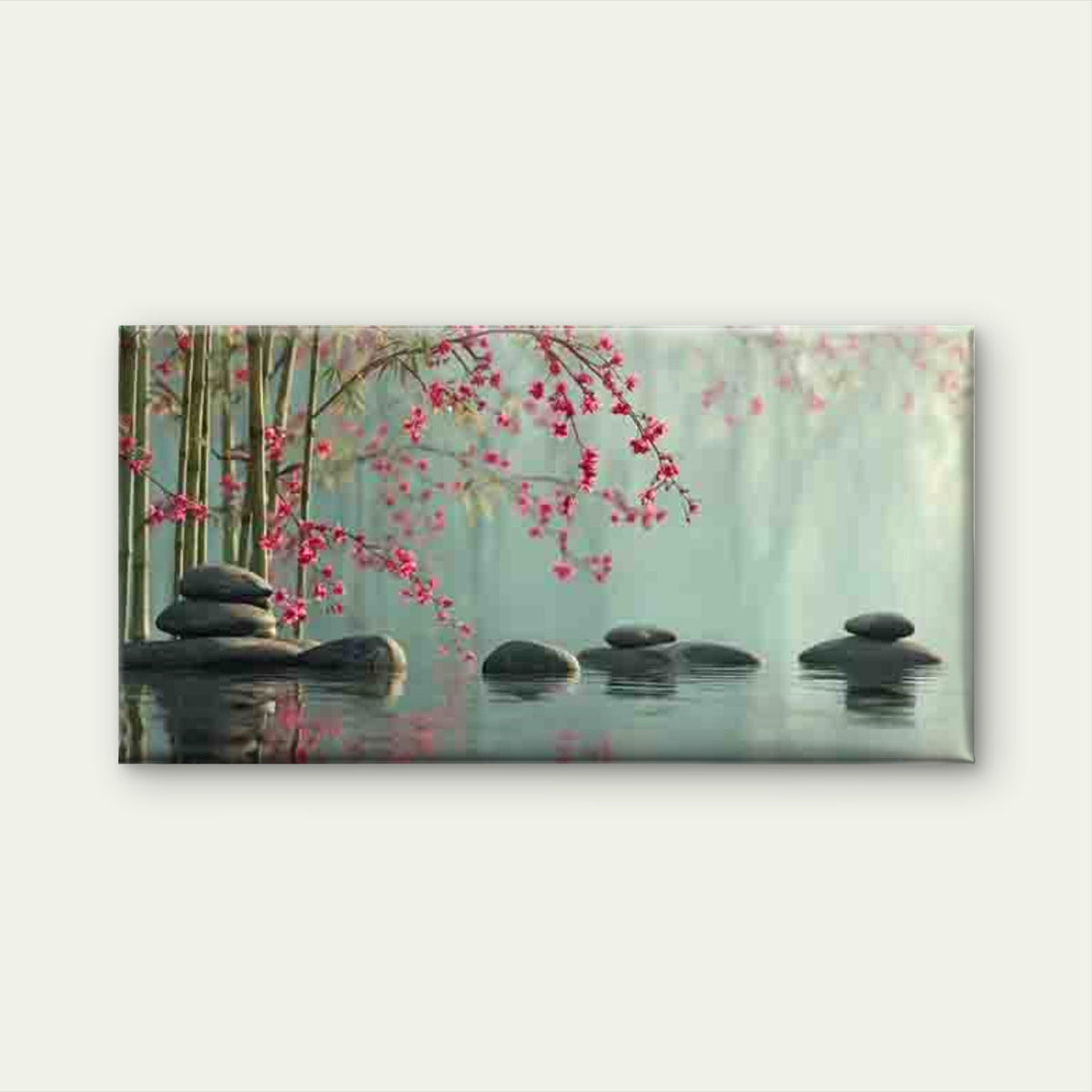 Pebbles & Cherry Blossoms Wall Art Canvas Office Home Room Framed 80x45cm
