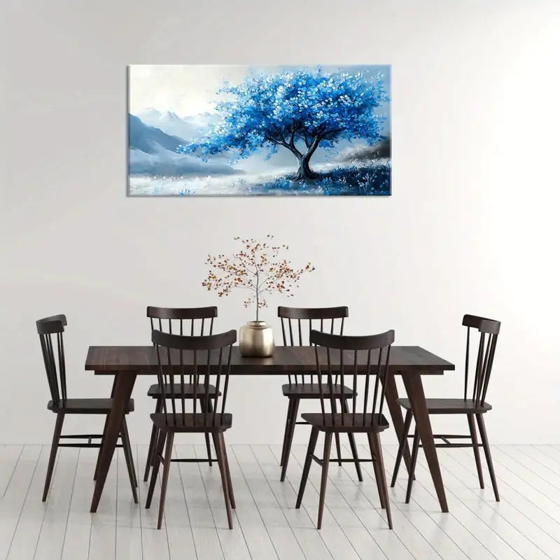 Blue Oil Painting Nature Tree Wall Art canvas office home room framed 120x60cm