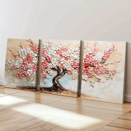 3pcs Vibrant Pink and White Flowers, Nature SceneWall Art Set Canvas Framed 40x60cm - High Quality Print 100% Australian Made Wall Canvas Ready to Hang