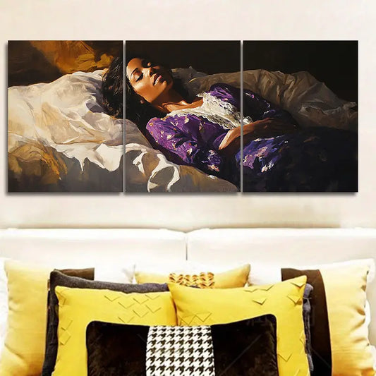 3pcs Sleeping Woman Painting Metal Print Ready to Hang Art