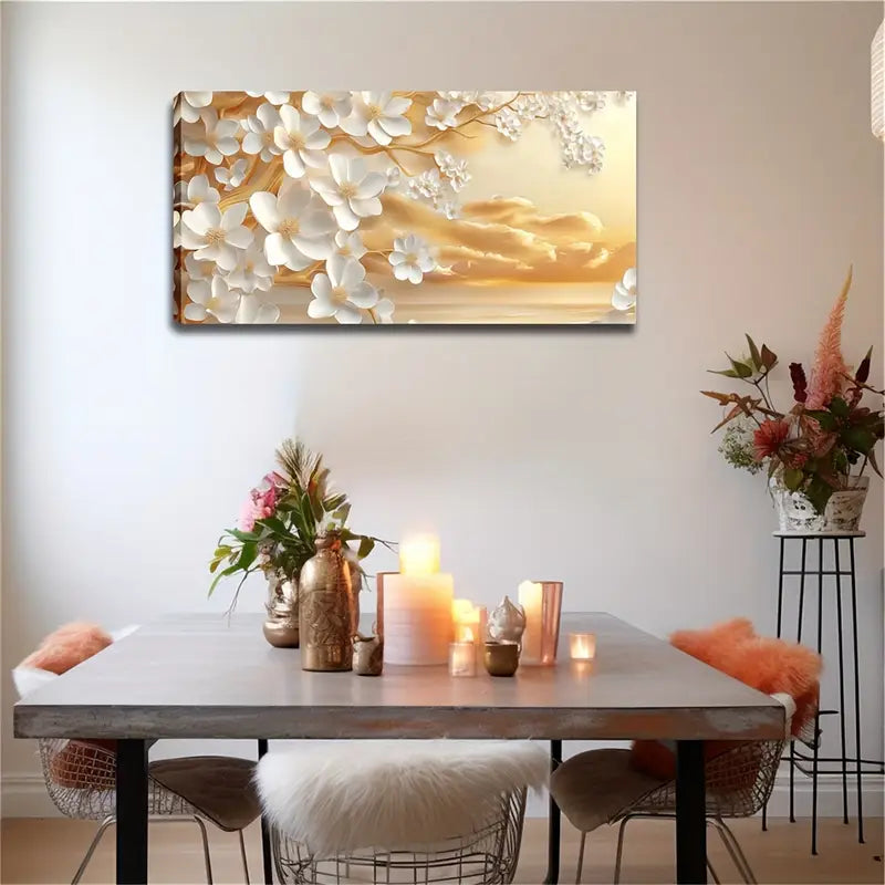 White Flowers Branches Wall Art Canvas Office Home Room Framed 120x60cm