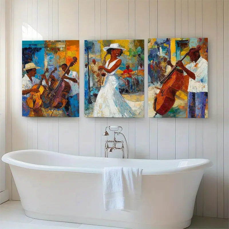 3pcs Vibrant Jazz Musician with Dancers Metal Print Ready to Hang Art