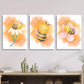 3pcs Cute Bee & Floral Watercolor Design Metal Print Ready to Hang Art