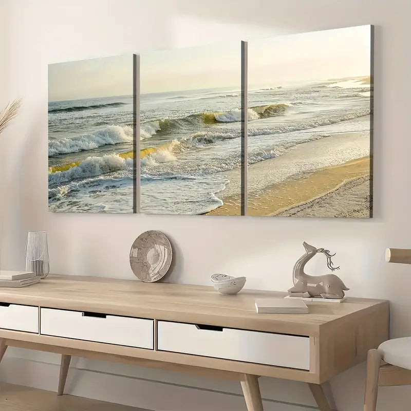 3pcs Modern Seaside Beach Art Scenery Cool Wall Art Set Canvas Framed 40x60cm - High Quality Print 100% Australian Made Wall Canvas Ready to Hang
