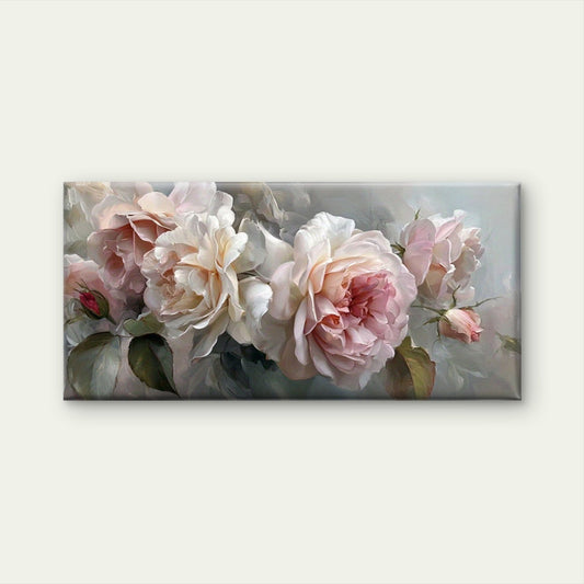 Pink Roses in Bloom Floral Wall Art Canvas Office Home Room Framed 80x45cm