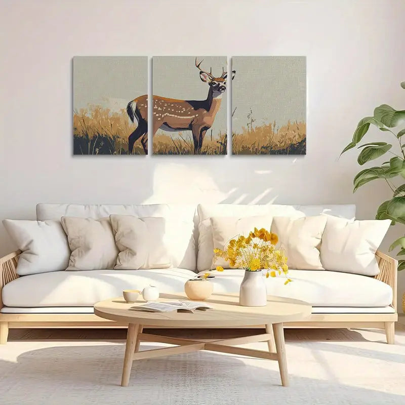 3pcs White-Tailed Deer in Natural Habitat Unique Metal Print Ready to Hang Art