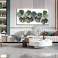 Teal & White Green Leaves Wall Art canvas office home room framed 120x60cm