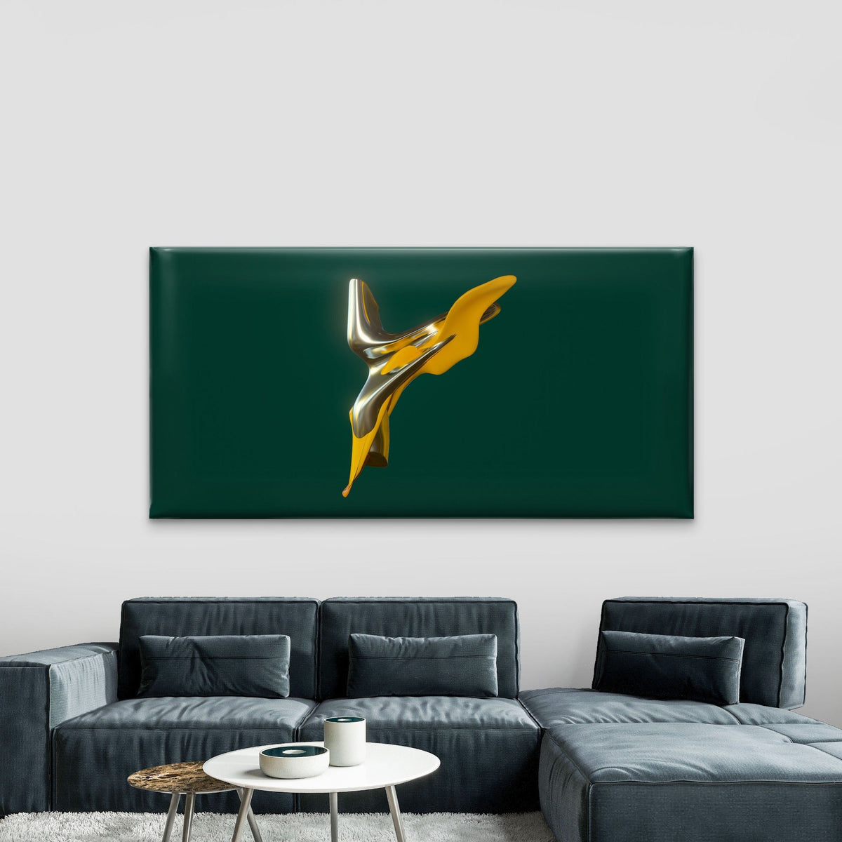 Abstract Yellow Silver Form Wall Art Canvas Office Home Room Framed 80x45cm