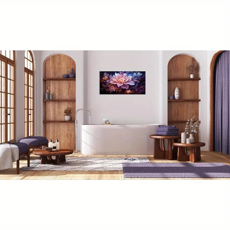 Abstract Purple Flower Golden Wall Art canvas office home room framed 120x60cm