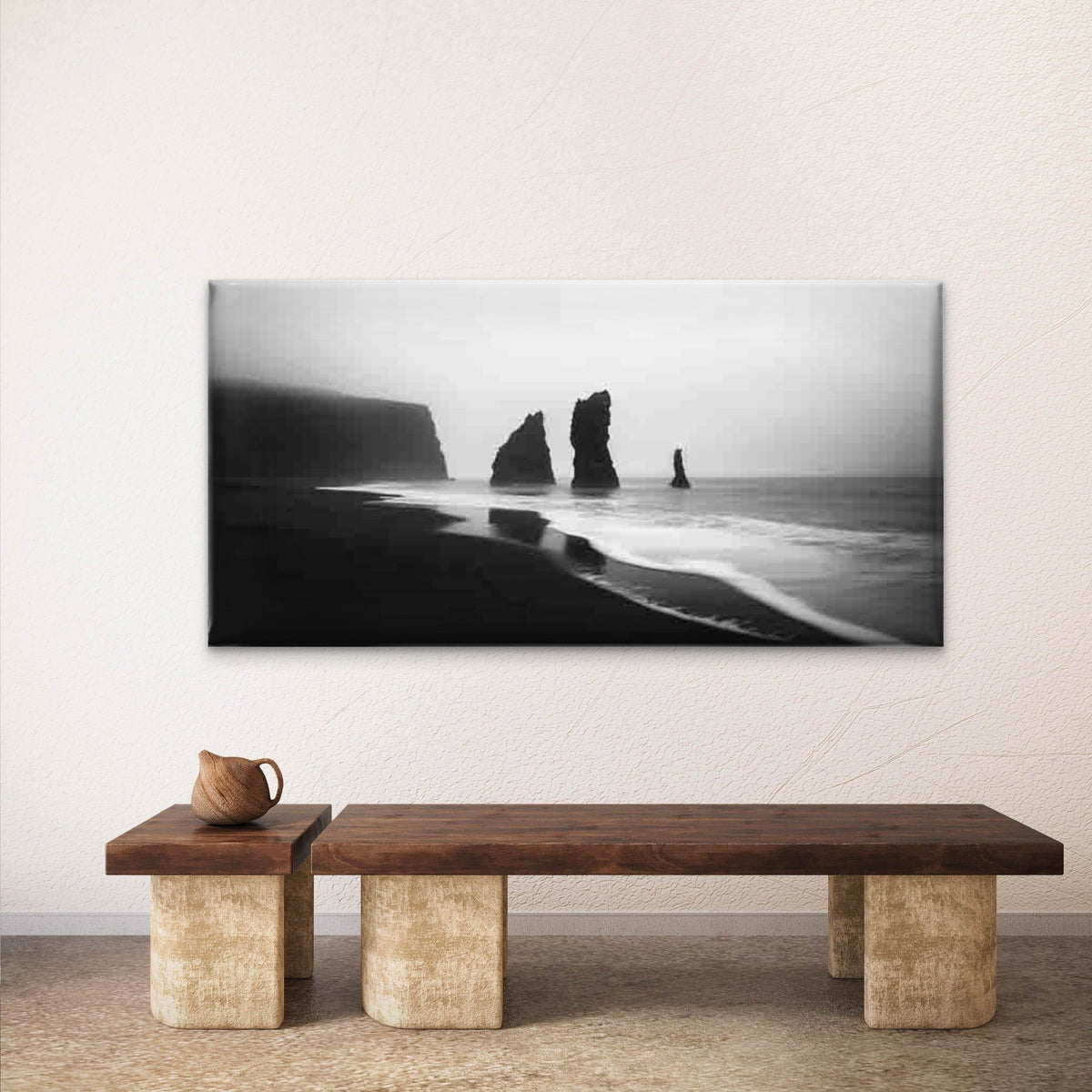 Black And White Coastal Landscape Wall Art Canvas Office Home Room Framed 120x60cm