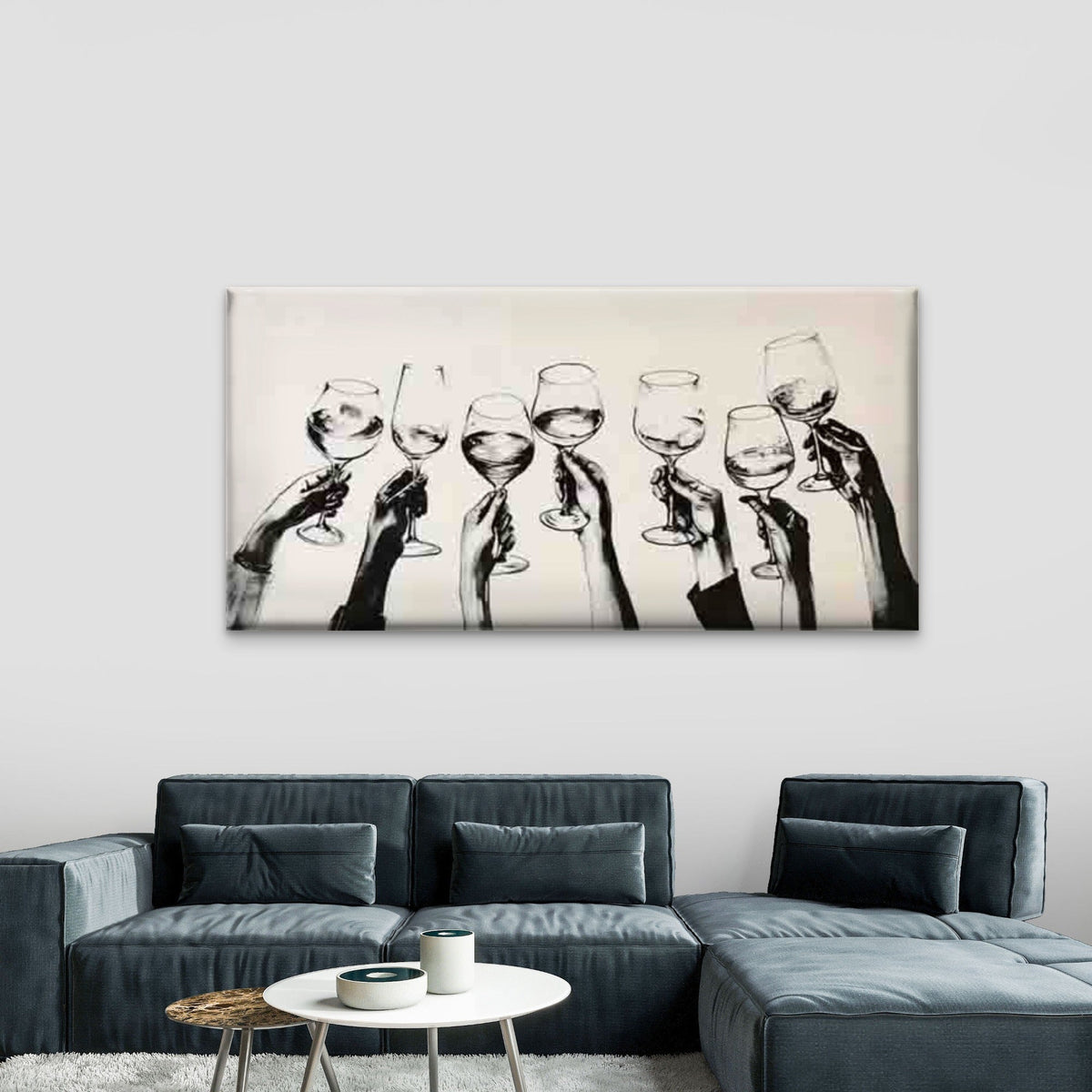 Hands Holding Wine Glasses Wall Art Canvas Office Home Room Framed 120x60cm