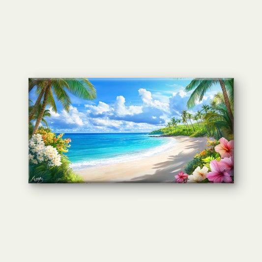 Tropical Paradise Beach Wall Art Canvas Office Home Room Framed 80x45cm