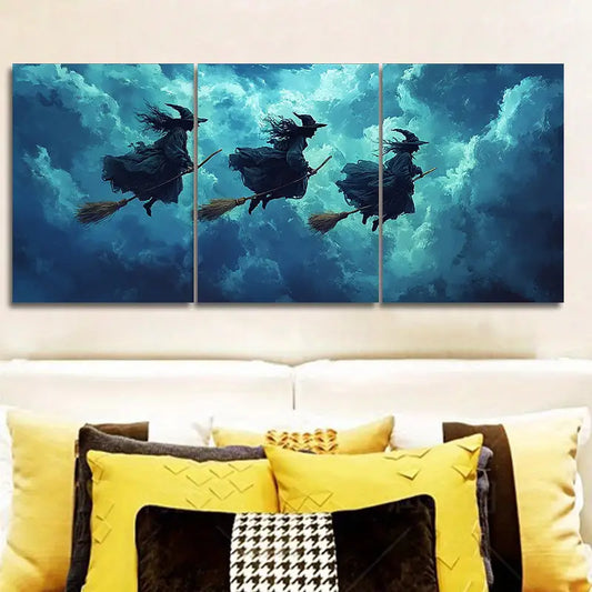 3pcs Witch Night Sky Metal Print Ready to Hang Art