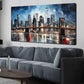 Modern City Skyline Bridge Blue & Gray Urban Wall Art canvas office home room framed 120x60cm