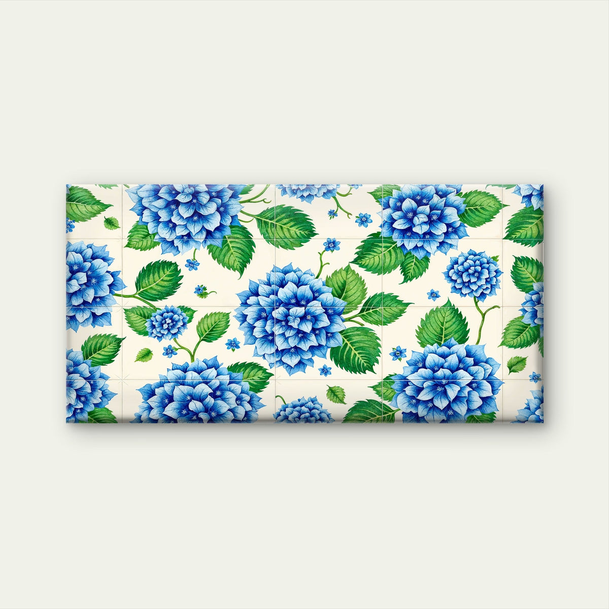 Blue Hydrangea Tile Pattern Wall Art Canvas Office Home Room Framed 80x45cm