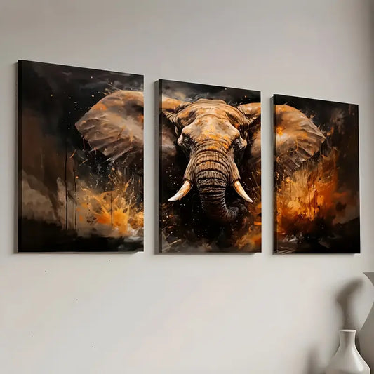 3pcs Vintage Style Elephant Animal Abstract Art Wall Art Set Canvas Framed 40x60cm - High Quality Print 100% Australian Made Wall Canvas Ready to Hang