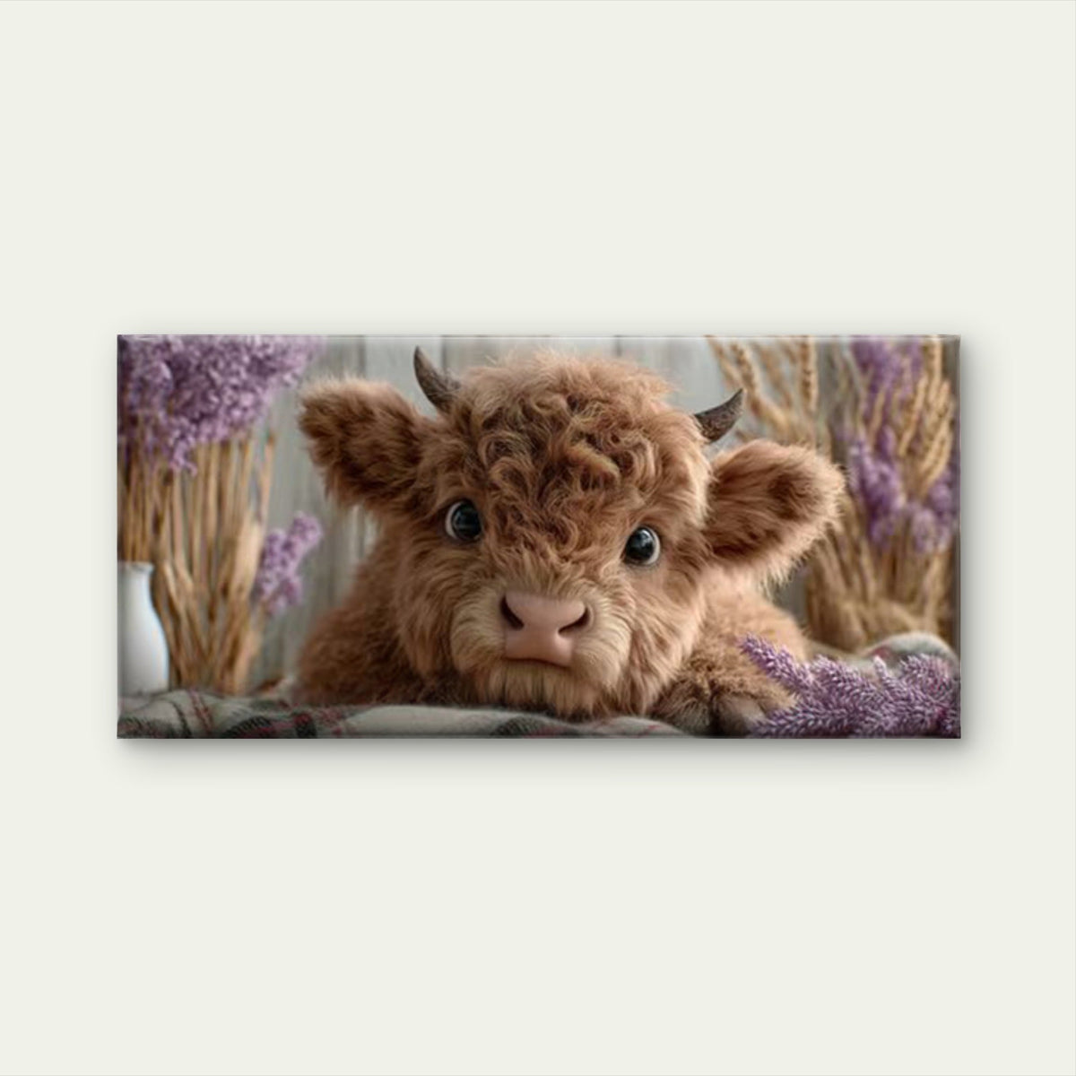 Cute Highland Cow with Purple Floral Wall Art Canvas Office Home Room Framed 80x45cm