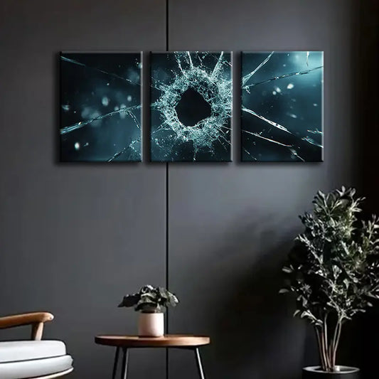 3pcs Broken Glass Design Metal Print Ready to Hang Art