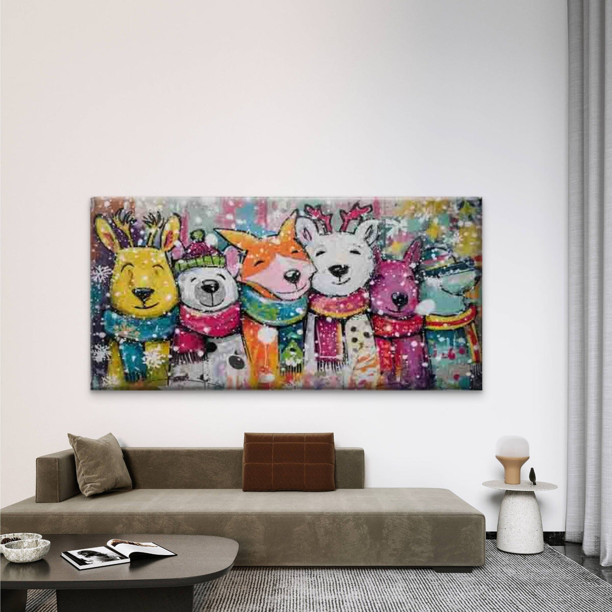 Colorful Winter Animals In Scar Wall Art Canvas Office Home Room Framed 80x45cm