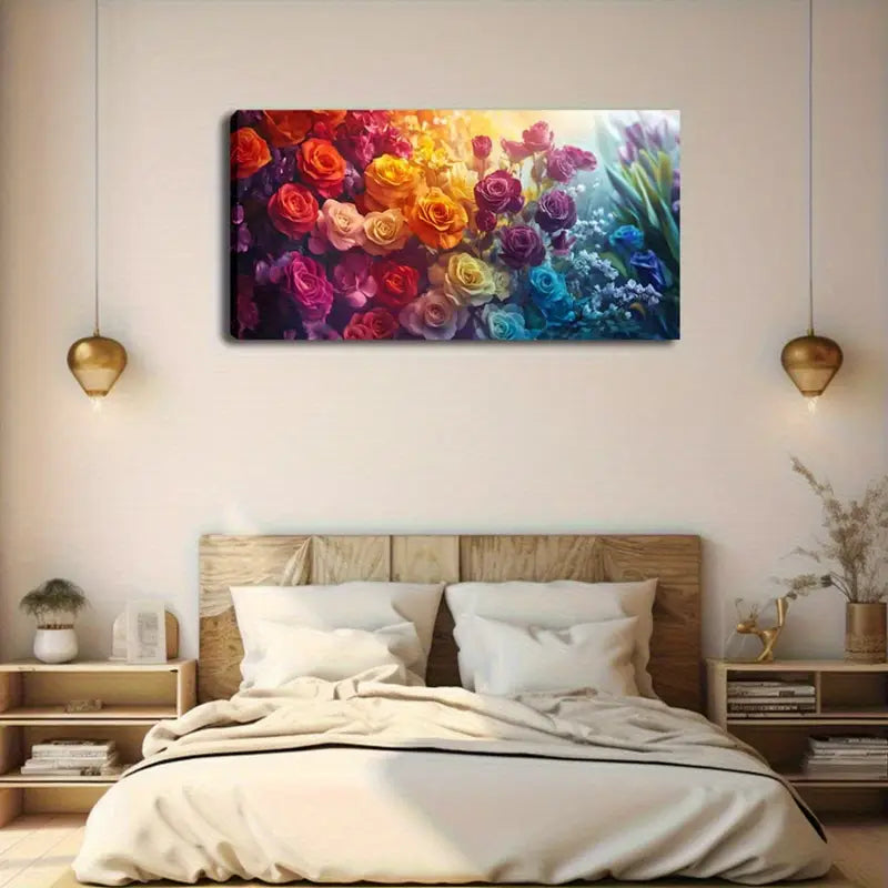 Vibrant Colorful Roses Modern Wall Art Canvas Office Home Room Framed 120x60cm