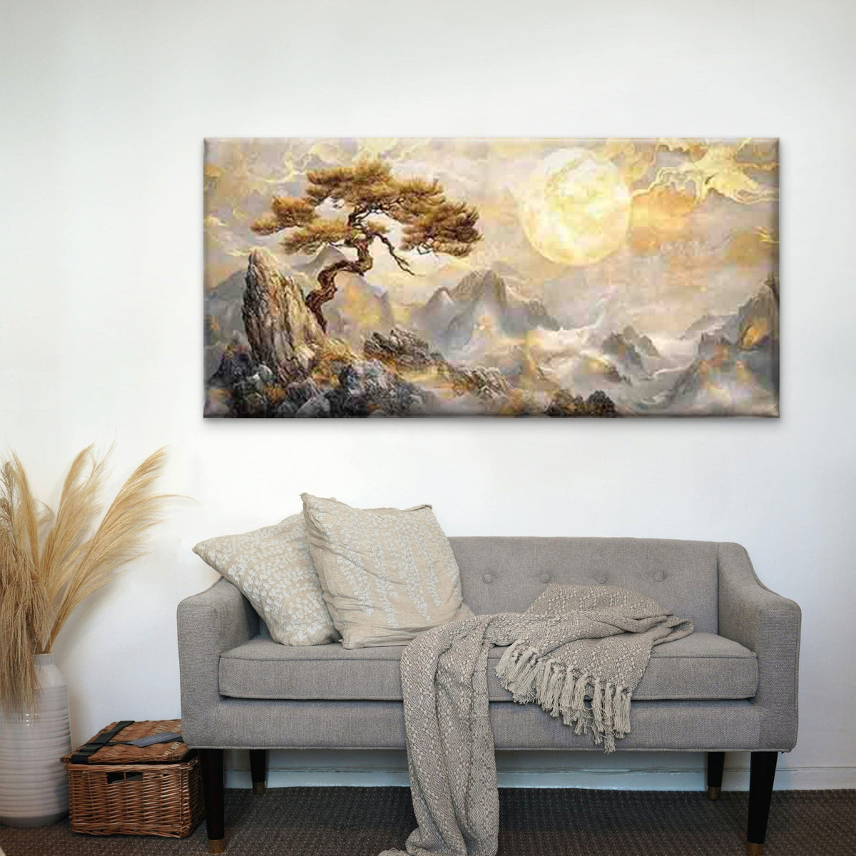 Pine Trees Under a Full Moon Wall Art Canvas Office Home Room Framed 80x45cm