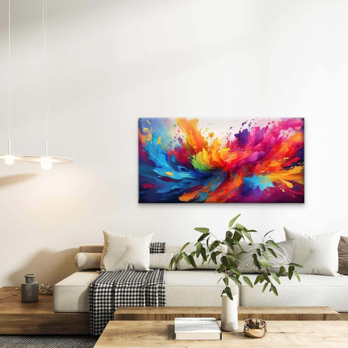 Vibrant Abstract Paint Splash Wall Art Canvas Office Home Room Framed 120x60cm